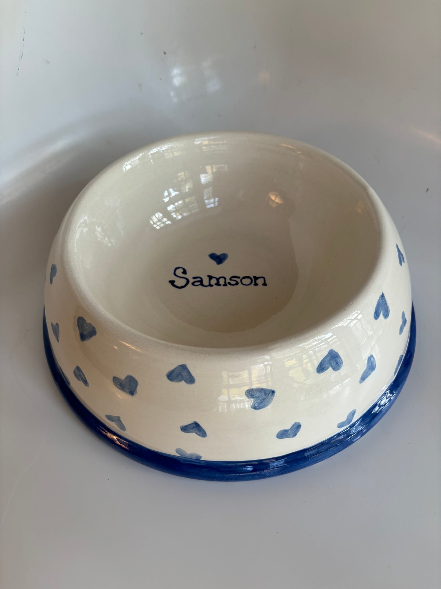 Blue Heart Dog Bowl