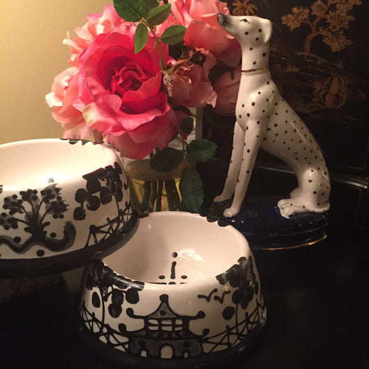 Black Chinoiserie Dog Bowl